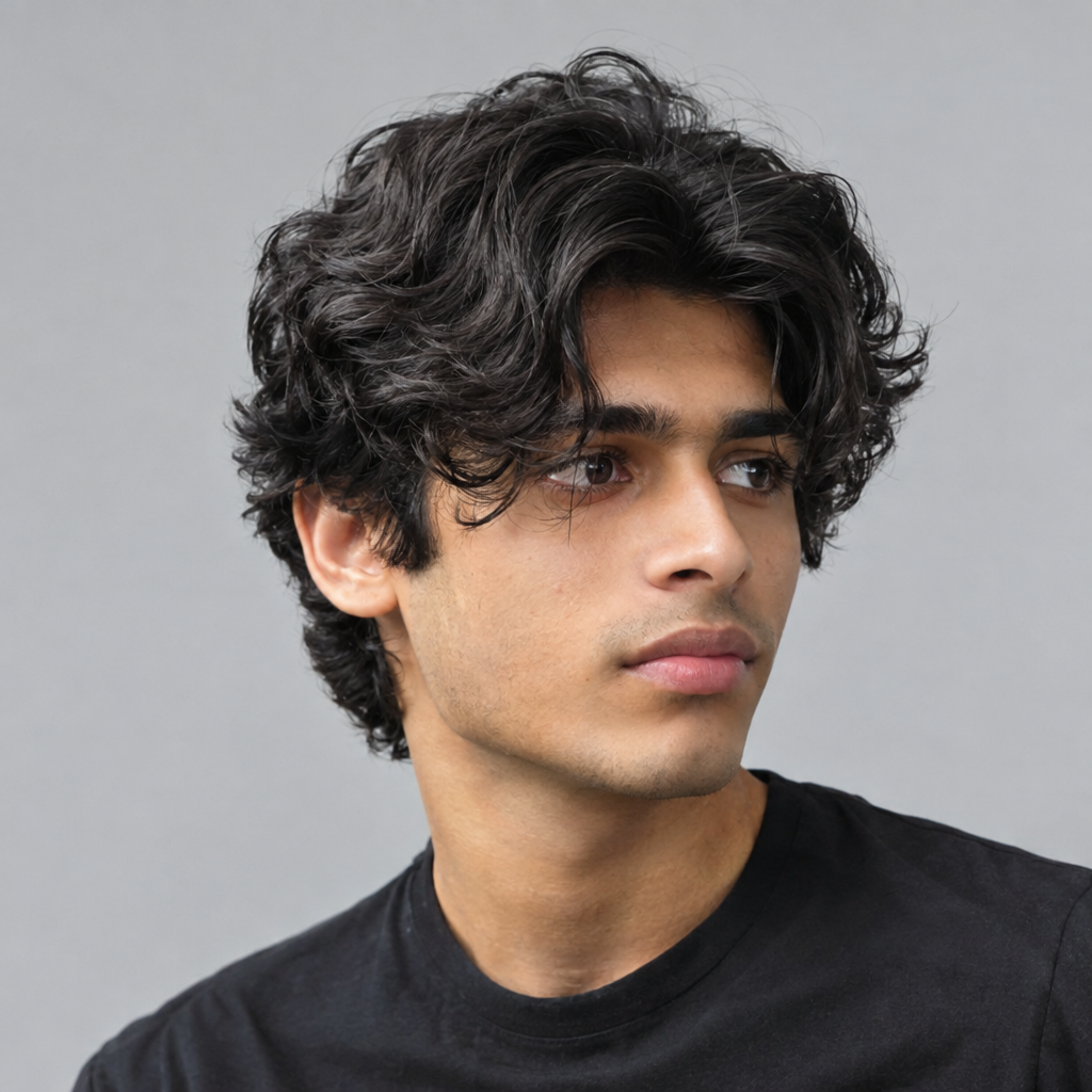 Curly curtain hairstyle with a middle part for men