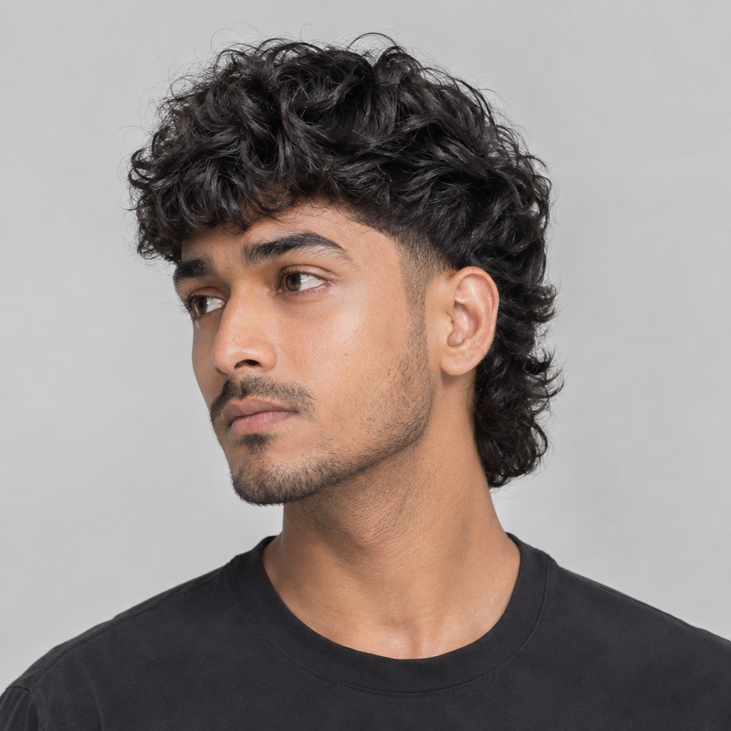 Modern curly mullet hairstyle for men