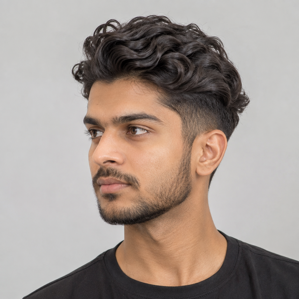 Curly slick back hairstyle for men