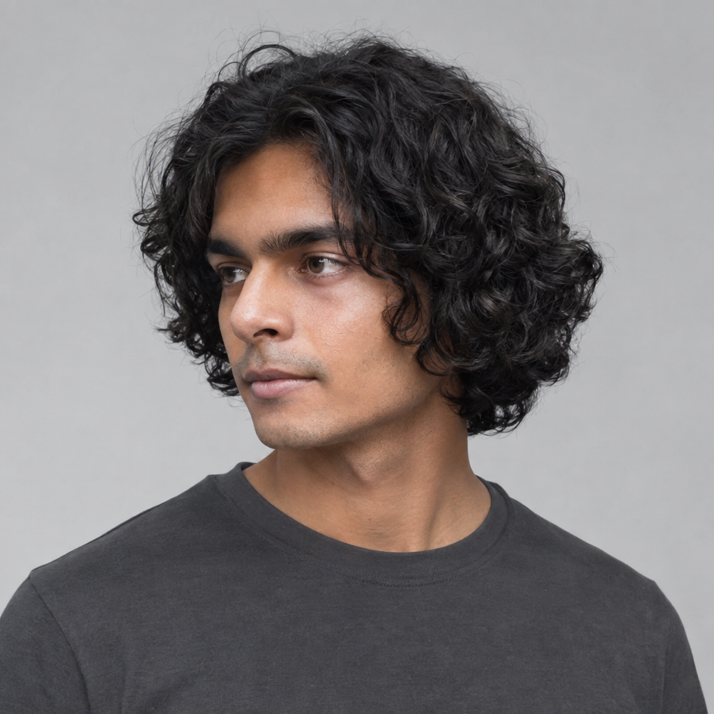 Medium to long curly bob hairstyle for men