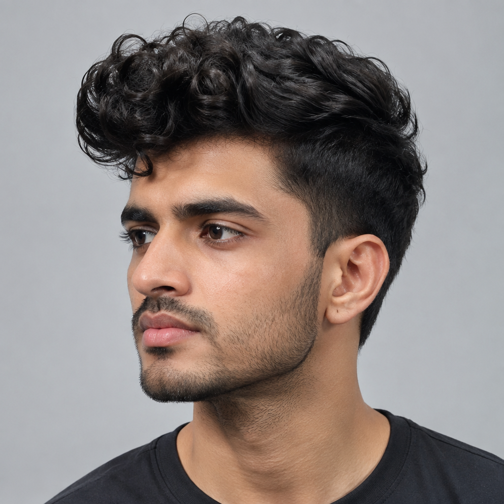 Curly quiff for men with lifted front volume