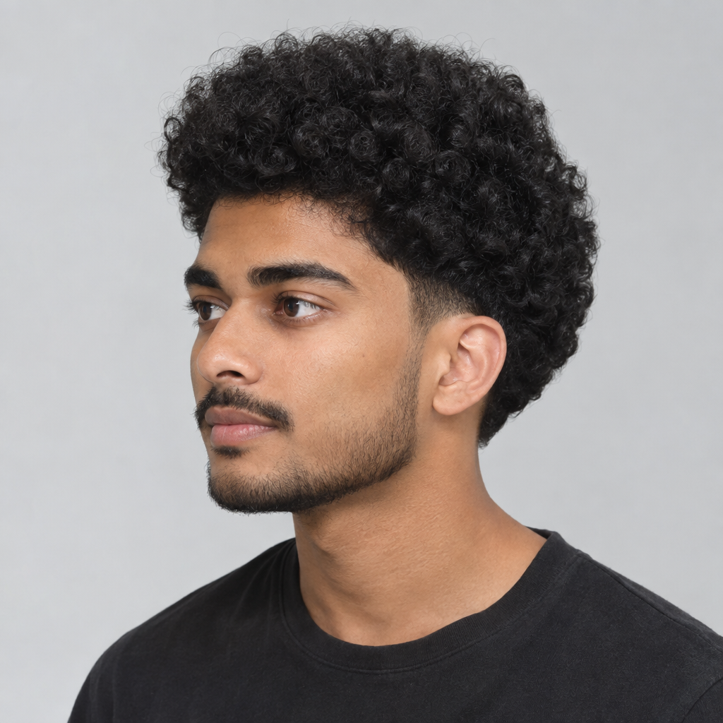 Tapered curly afro hairstyle for men