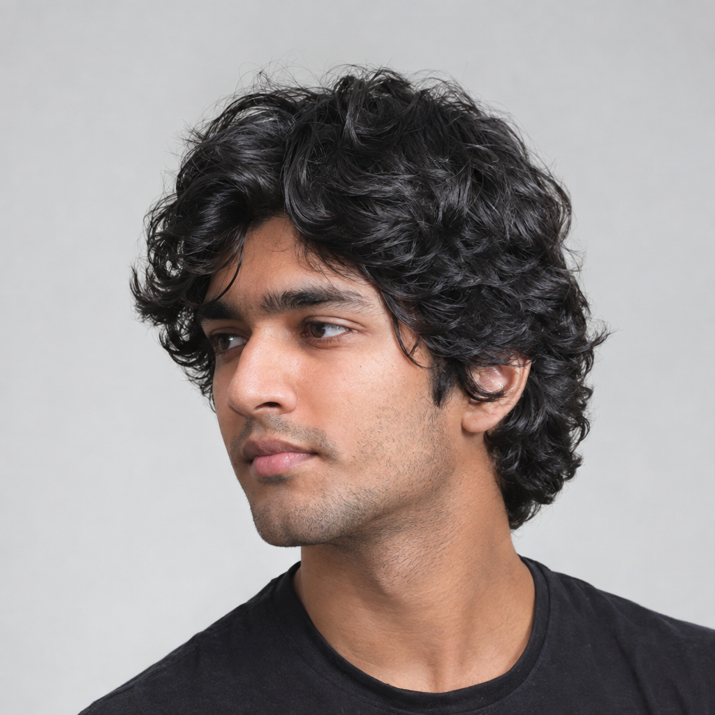 Medium layered curly hairstyle for men