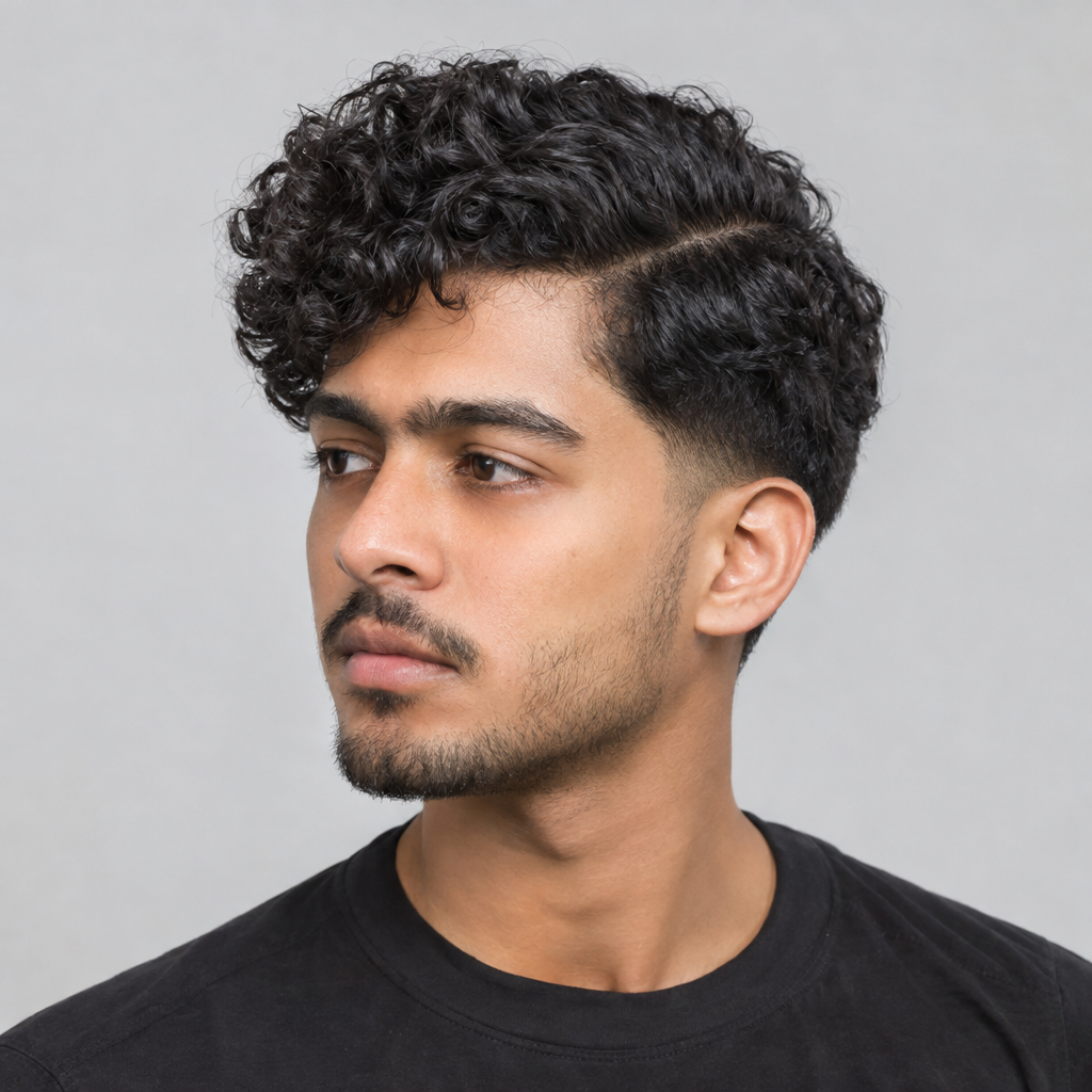 Curly side-part formal hairstyle for men