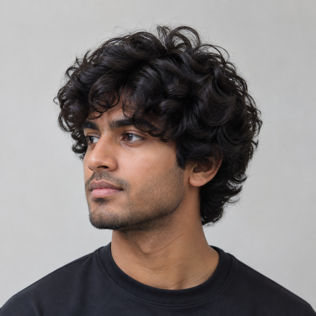 Long curly layered haircut for men