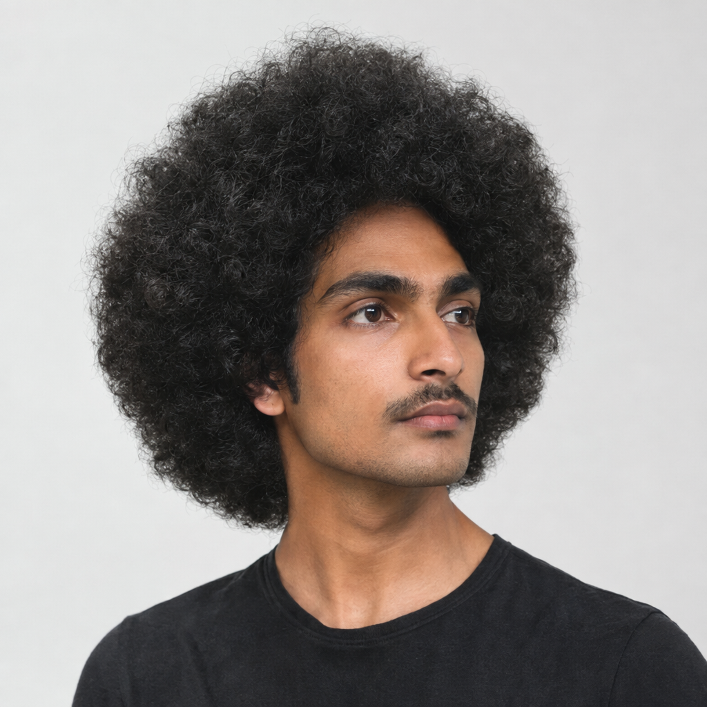 Shaped long afro hairstyle for men