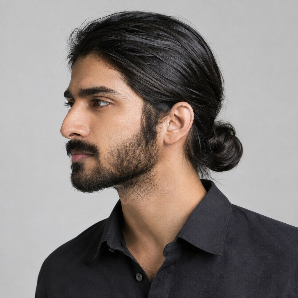 Low man bun for professional long hairstyles