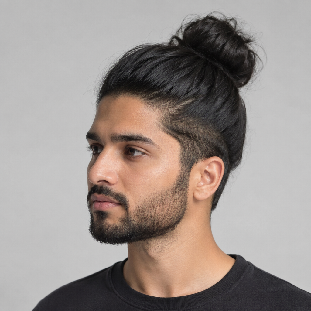High man bun hairstyle for men