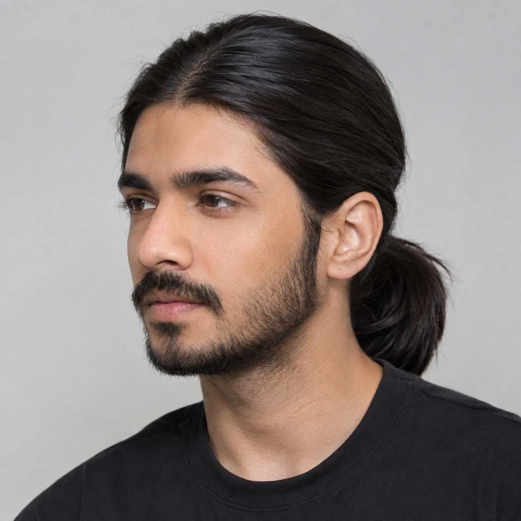 Low ponytail hairstyle for men with long hair