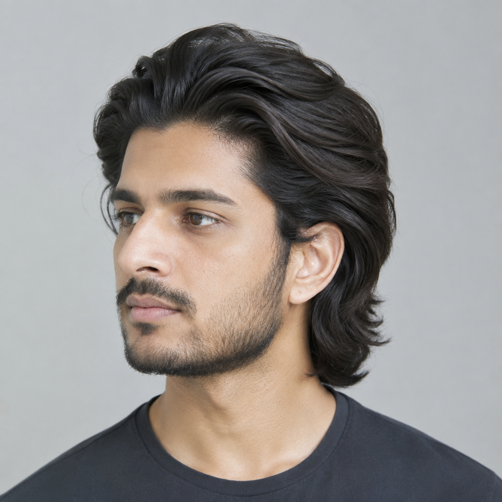 Slicked-back long hairstyle for men