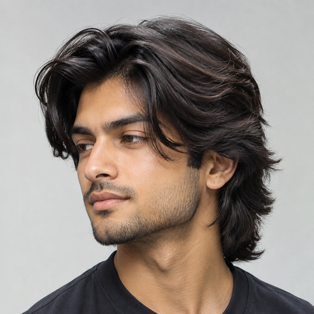 Long layered haircut for men with thick hair