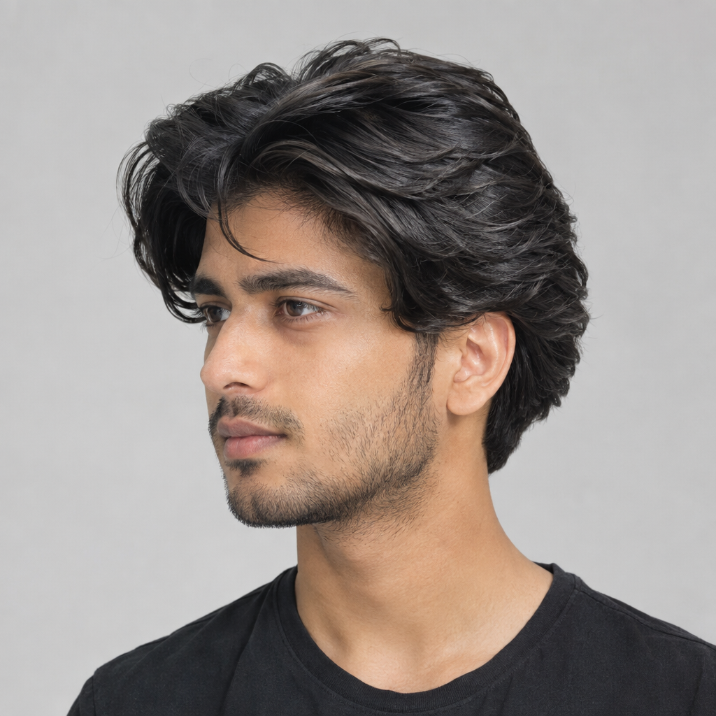 Long hairstyle with tapered sides for men