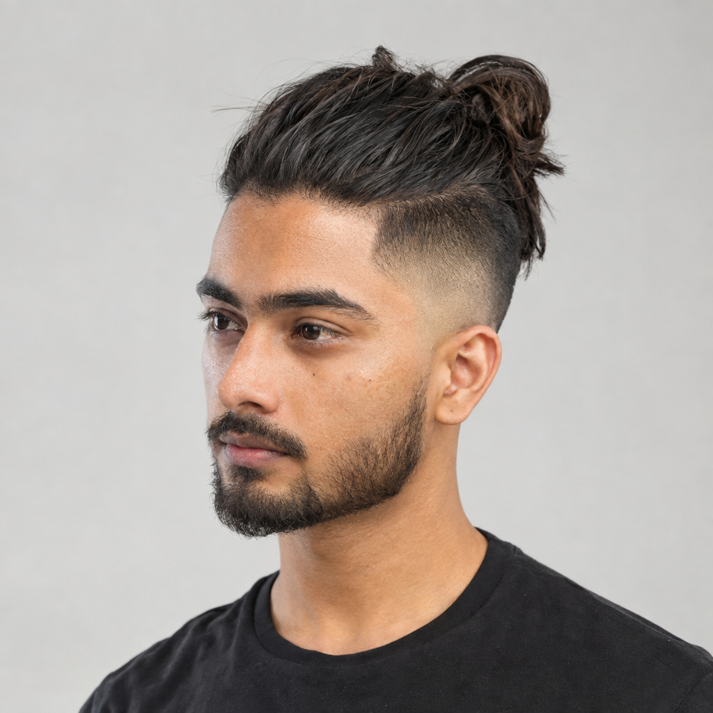 Long top with fade hairstyle for men
