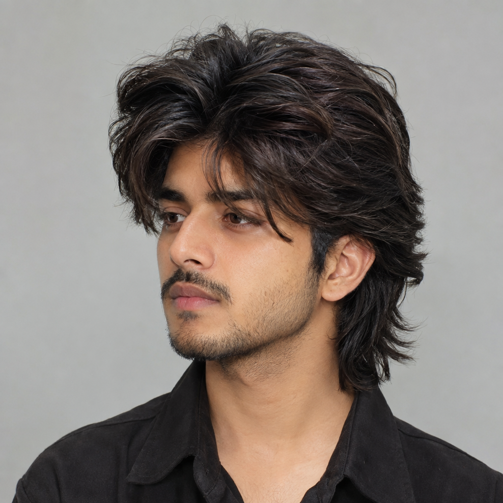 Long wolf cut hairstyle for men