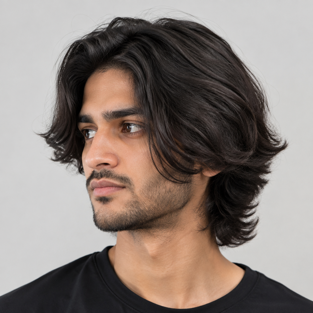 Face-framing long layered hairstyle for men