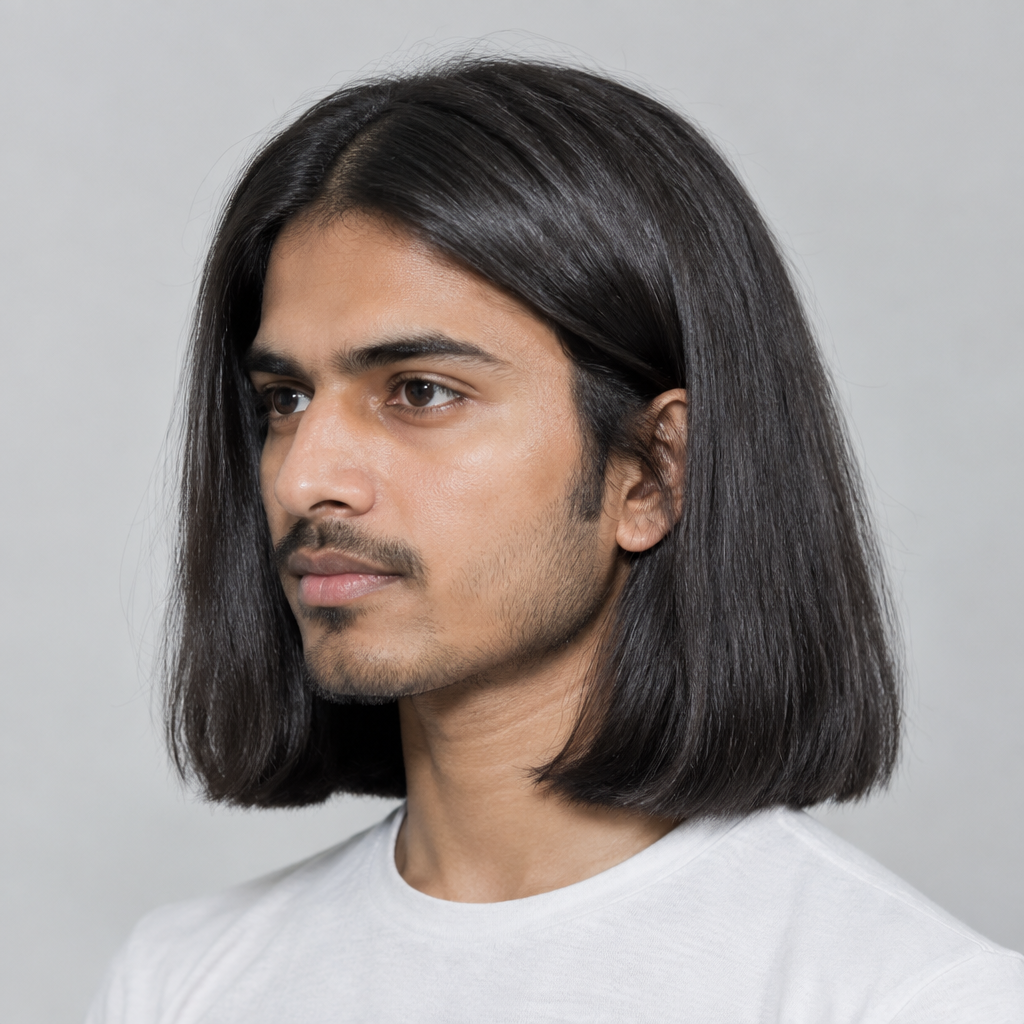 Blunt shoulder-length haircut for men