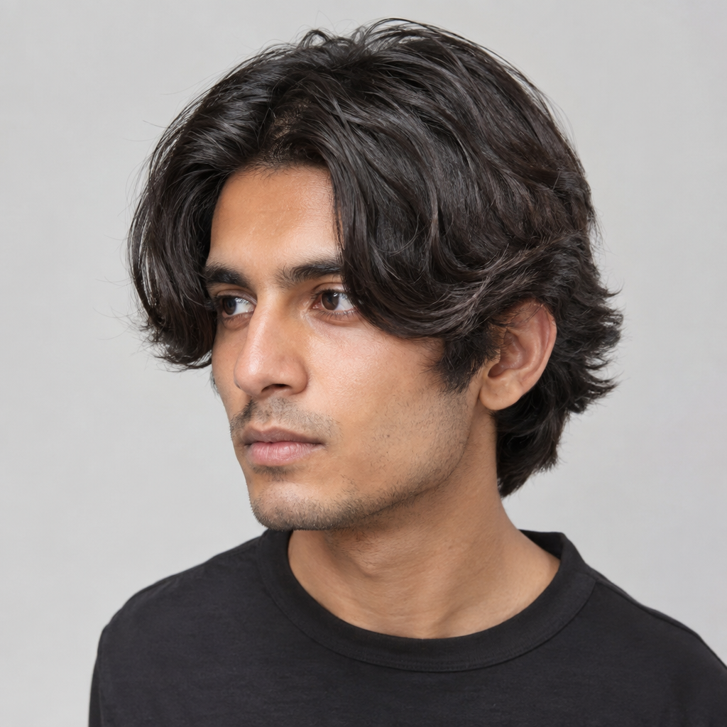 Centre-part curtain hairstyle for men with long hair
