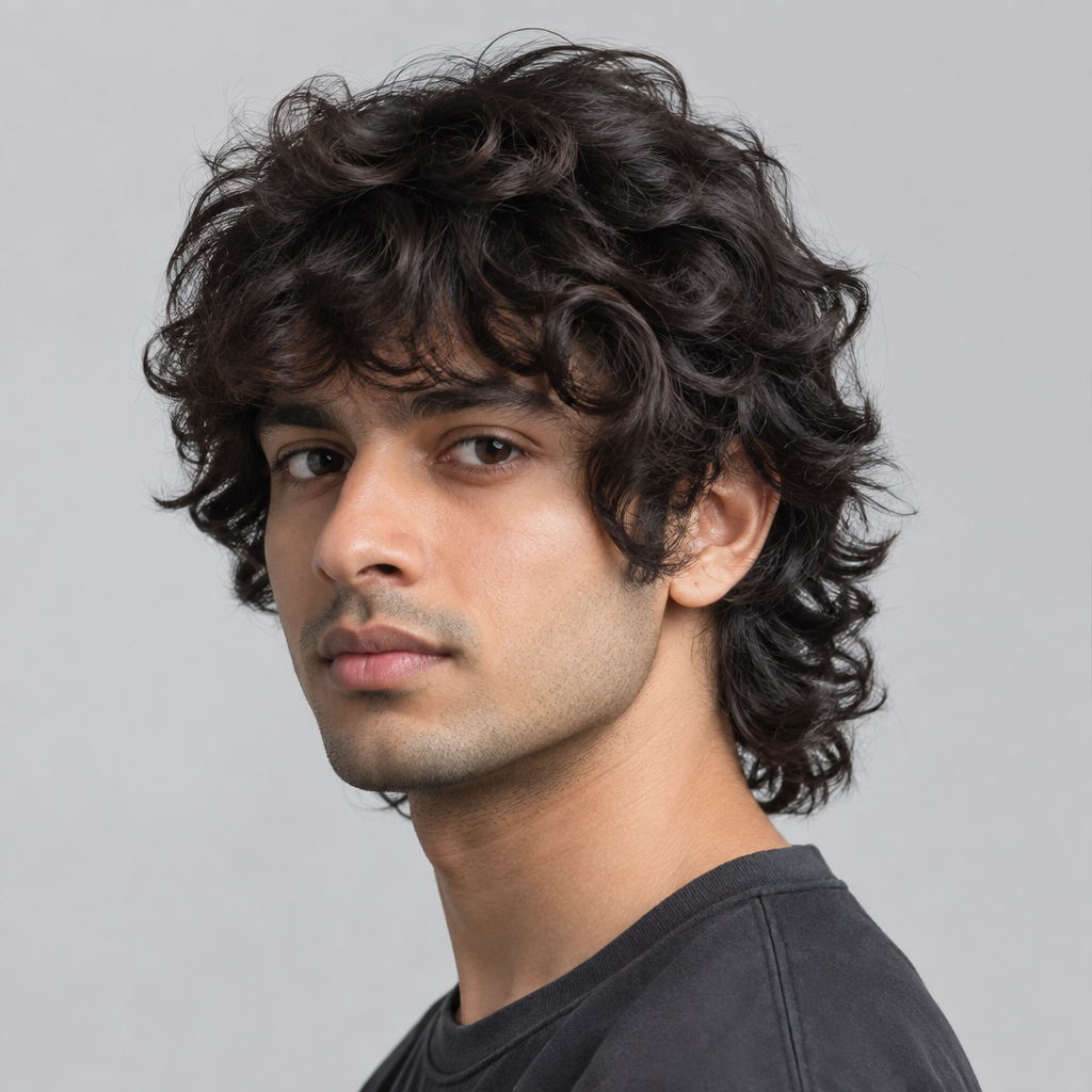 Long curly shag hairstyle for men