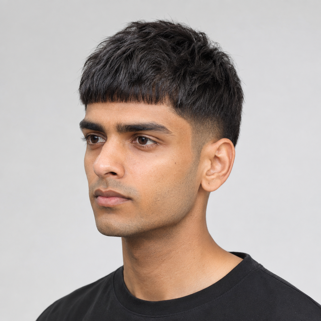 Short men's crop with blunt fringe