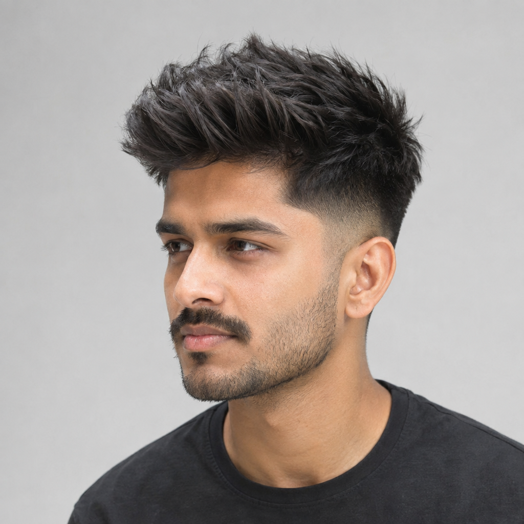 Short brush-up fade hairstyle for men