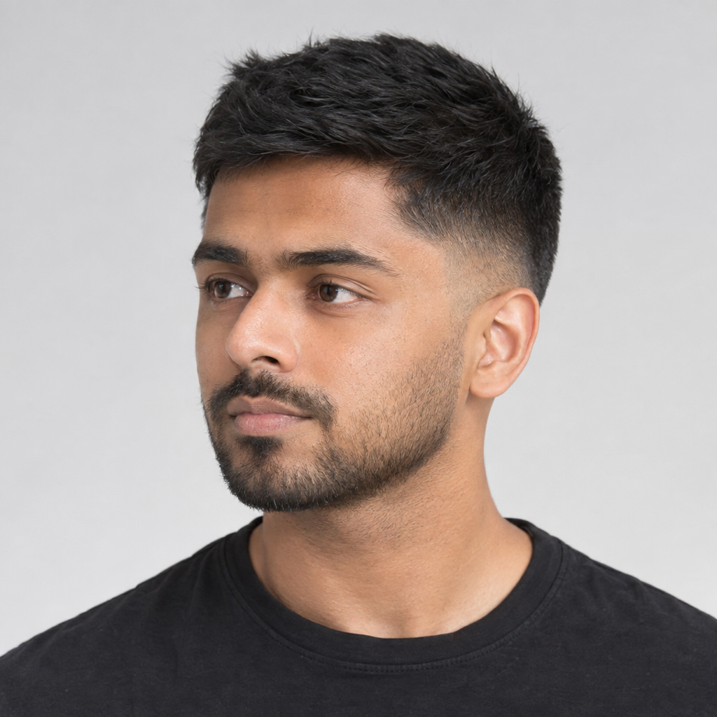 Low fade with short top for men