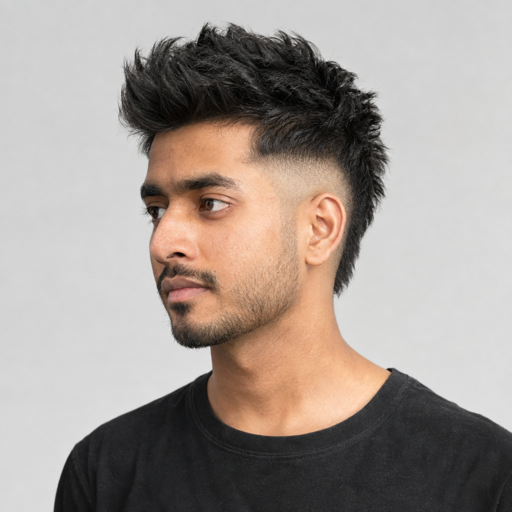 Burst fade faux hawk for men