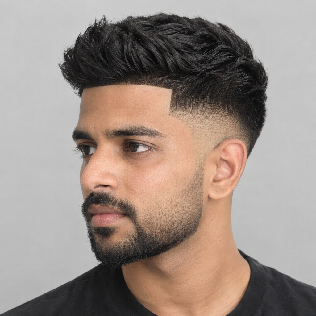 Line-up with fade haircut for men