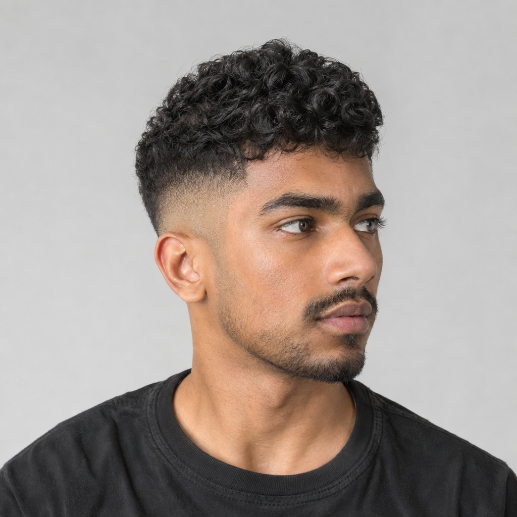 Curly high fade short haircut for men