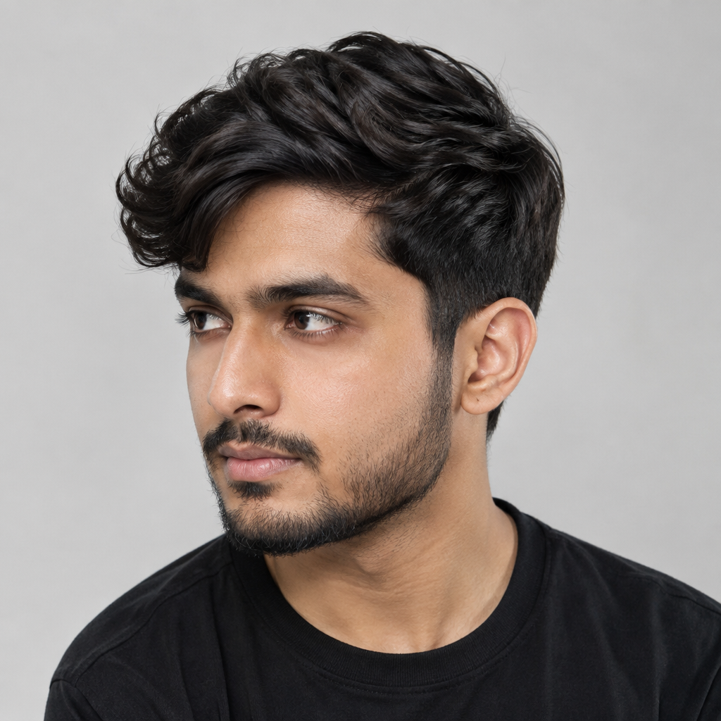 Wavy side-swept short hairstyle for men