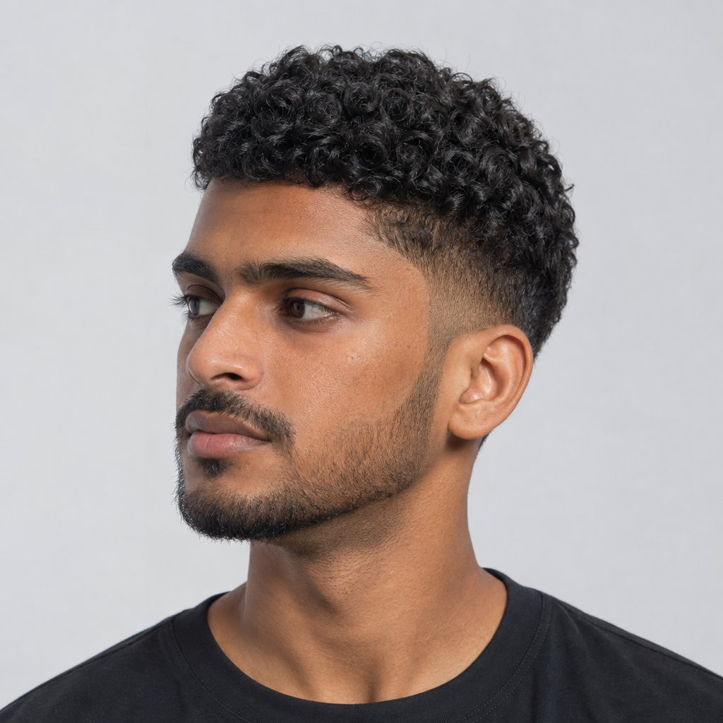 Coily taper fade short haircut for men