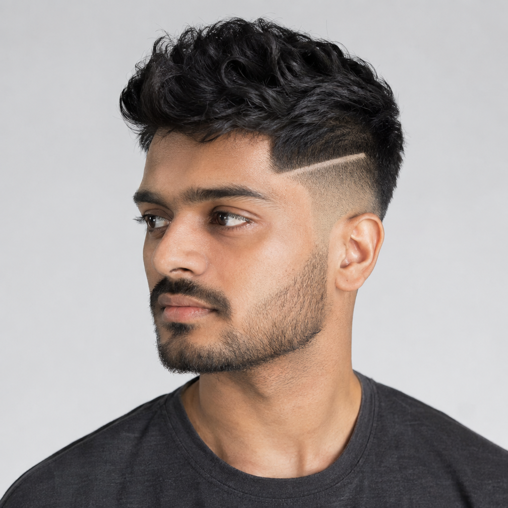 Short fade haircut with hair design